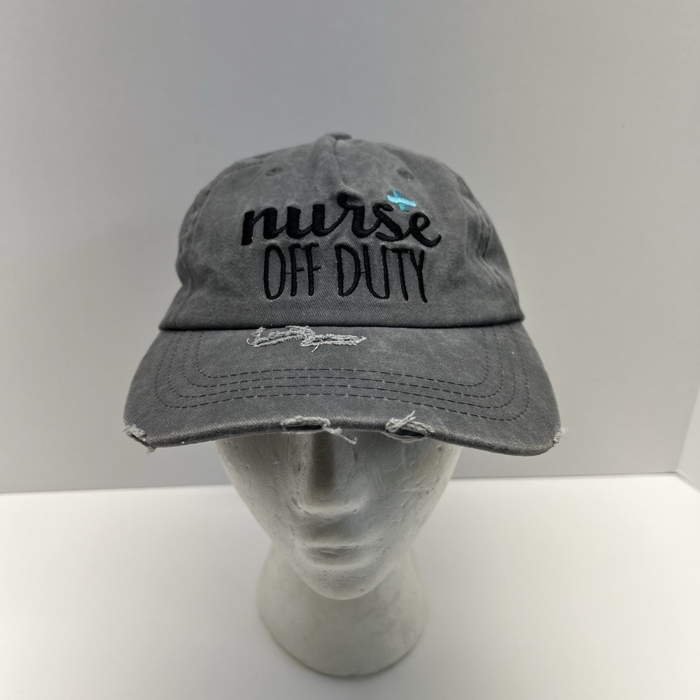 Think Positive Nurse Off Duty Baseball Cap Womens OS Gray Distressed Cotton Hat